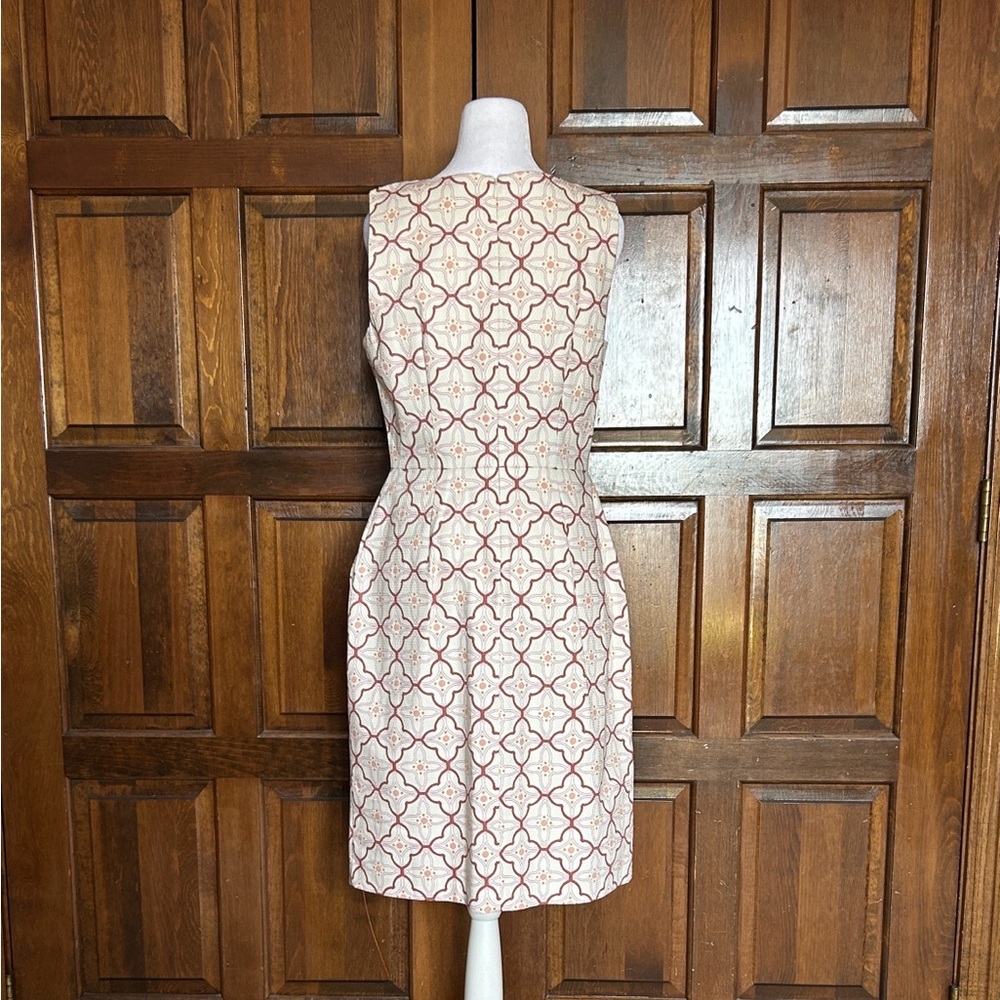 Boden Talia Trellis Sheath Dress Size 6L Pink Ivory Textured Cotton Pockets - Picture 3 of 13